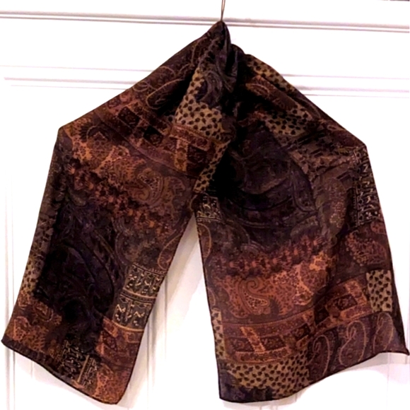 Fall Fashion Scarf with Geo-Leopard Print, Multi Brown & Bronze, 42" x 13.5" - Picture 1 of 5